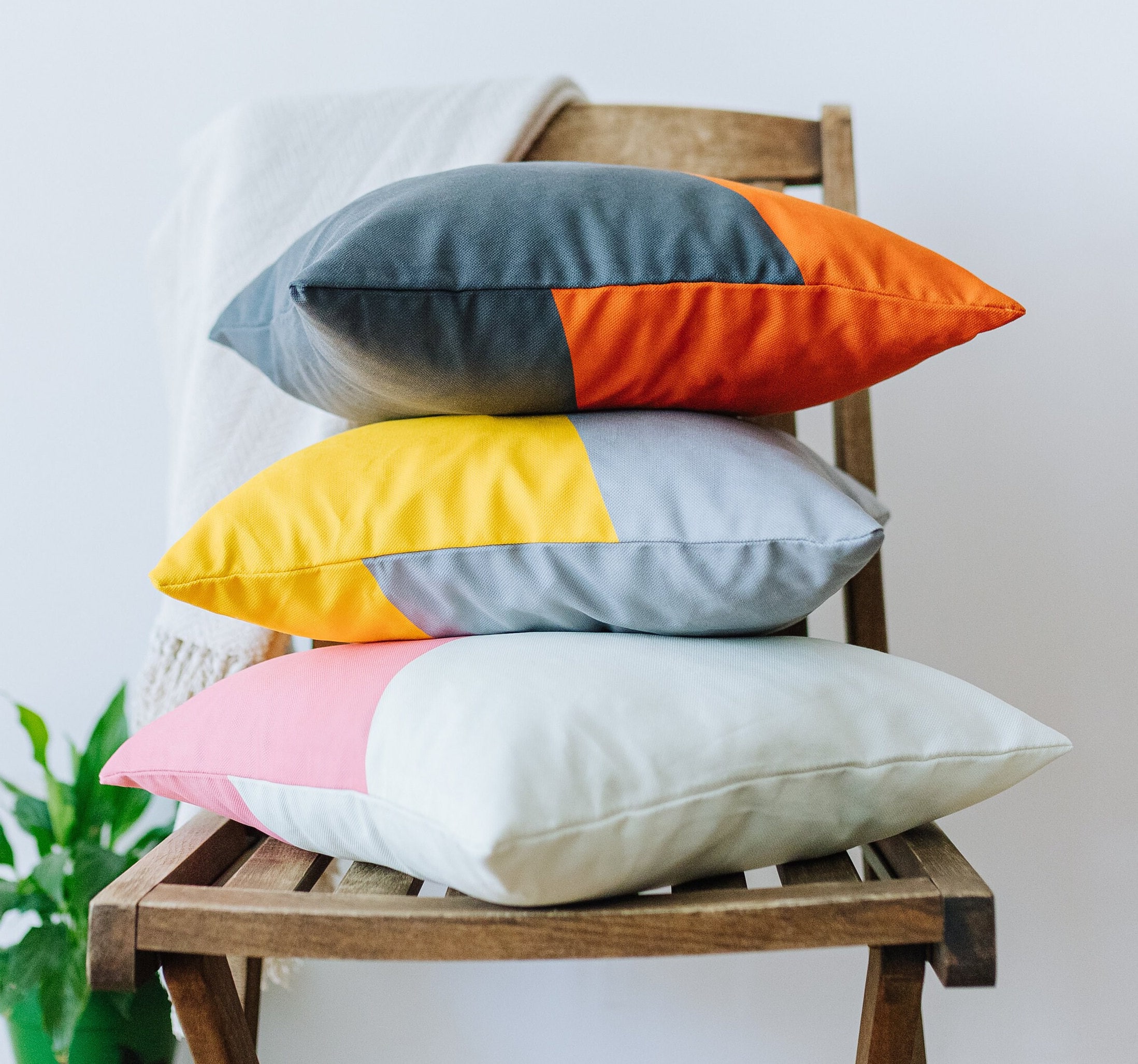 Handmade Color Block Pillow Cover: Modern Home Decor, 18x18 Accent
