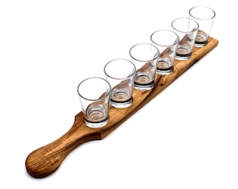 Olive Wood Tequila Shot Glass Set: Party Tray for 6
