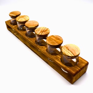 Olive Wooden Spice Box,Wooden Stand Spice Set,Salt Cellar,Gift For Her