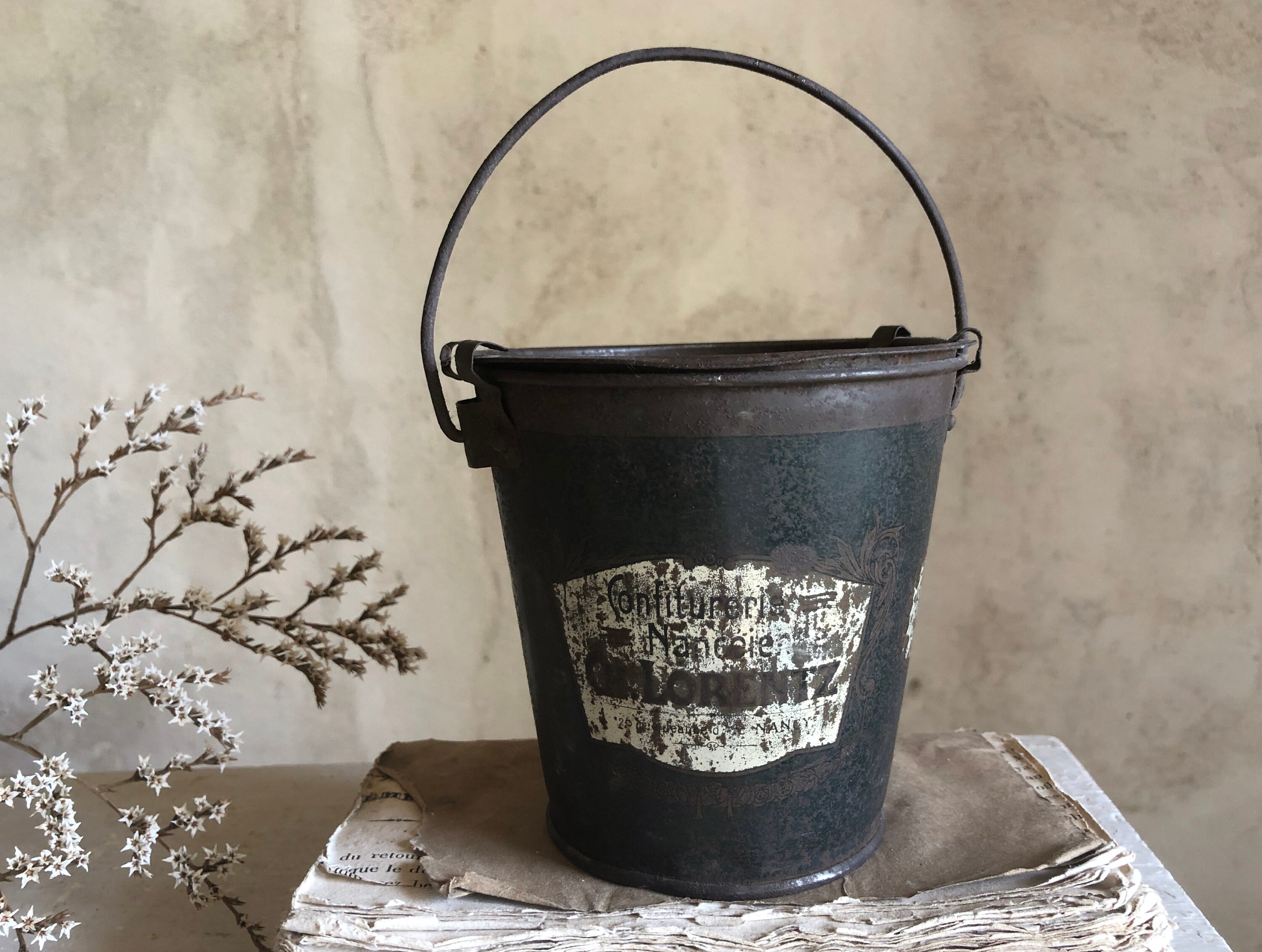 Antique French Jam Pot Tin Bucket