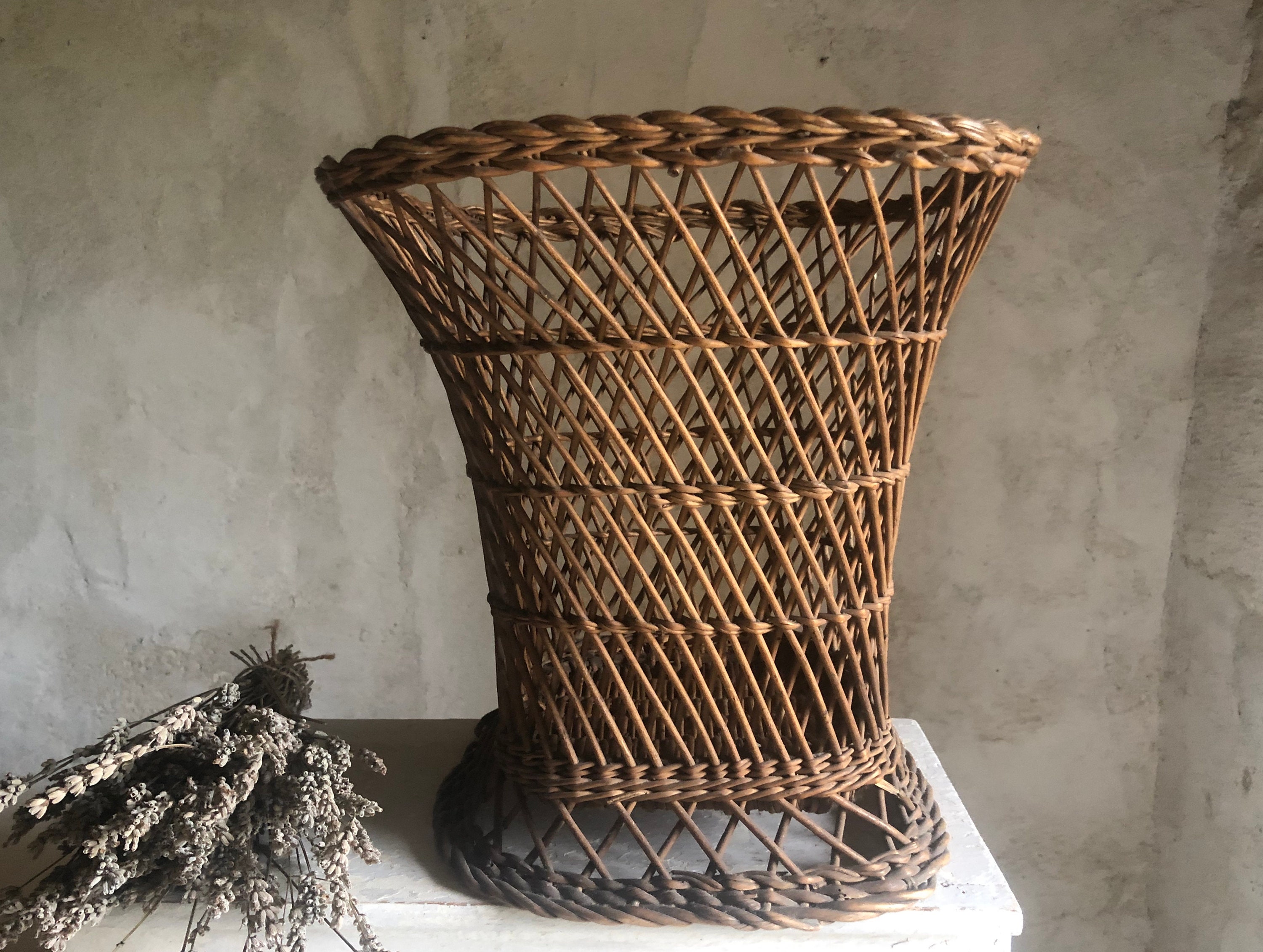 Antique French Wicker Basket Bin. Antique Poultry Basket. 1920S. Handmade. France