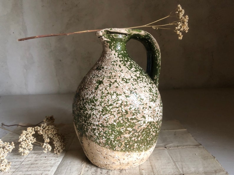 Antique French Terra Cotta Nut Oil Pitcher. 18Th. Glazed Jar South West France