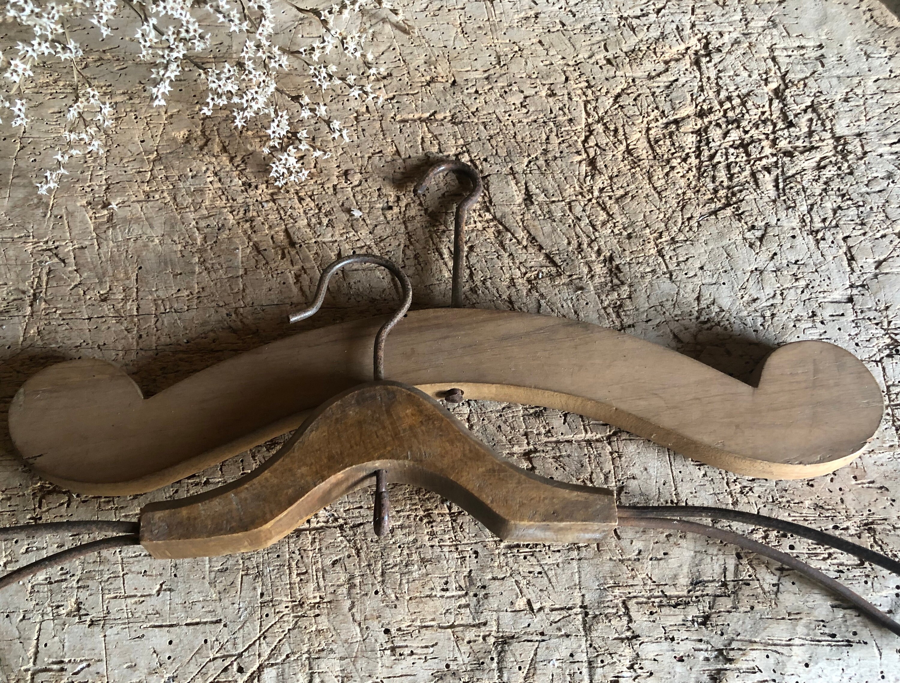 2 Antique French Wooden Hangers. Coat Hangers.