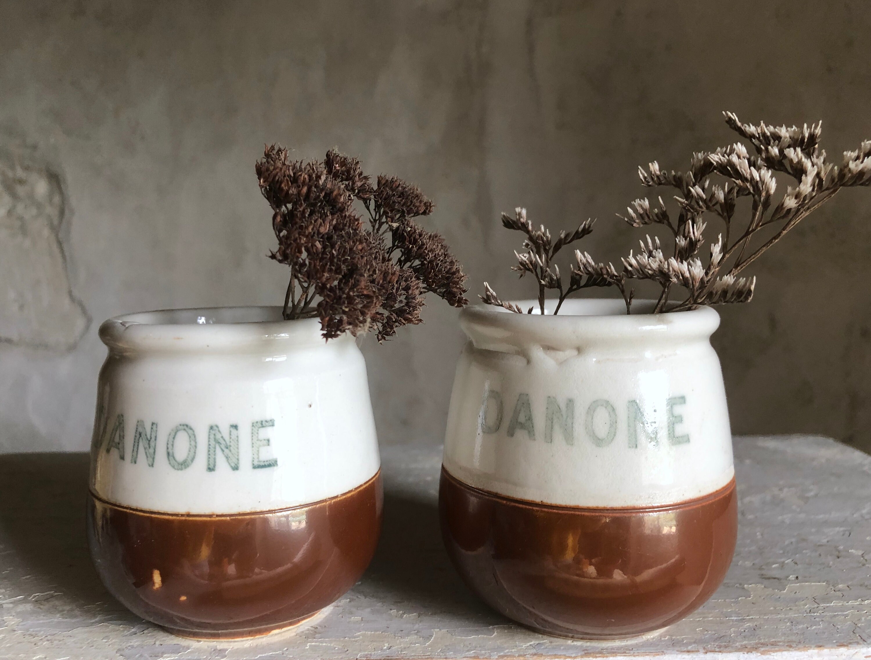 Pair Of Antique French Yogurt Pot Yoghurt Danone France