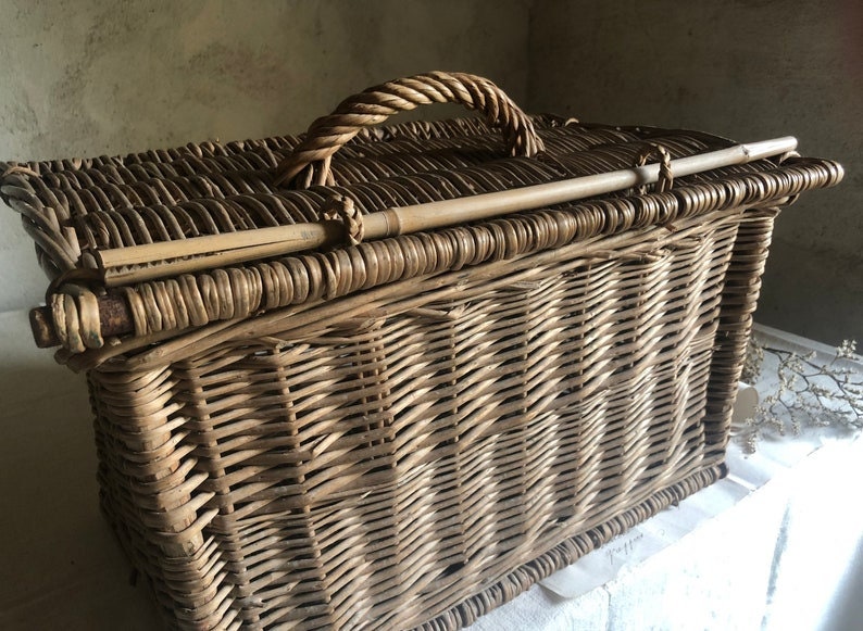 Antique French Picnic Wicker Basket Market Hand Woven Willow Large Storage Garden Car France