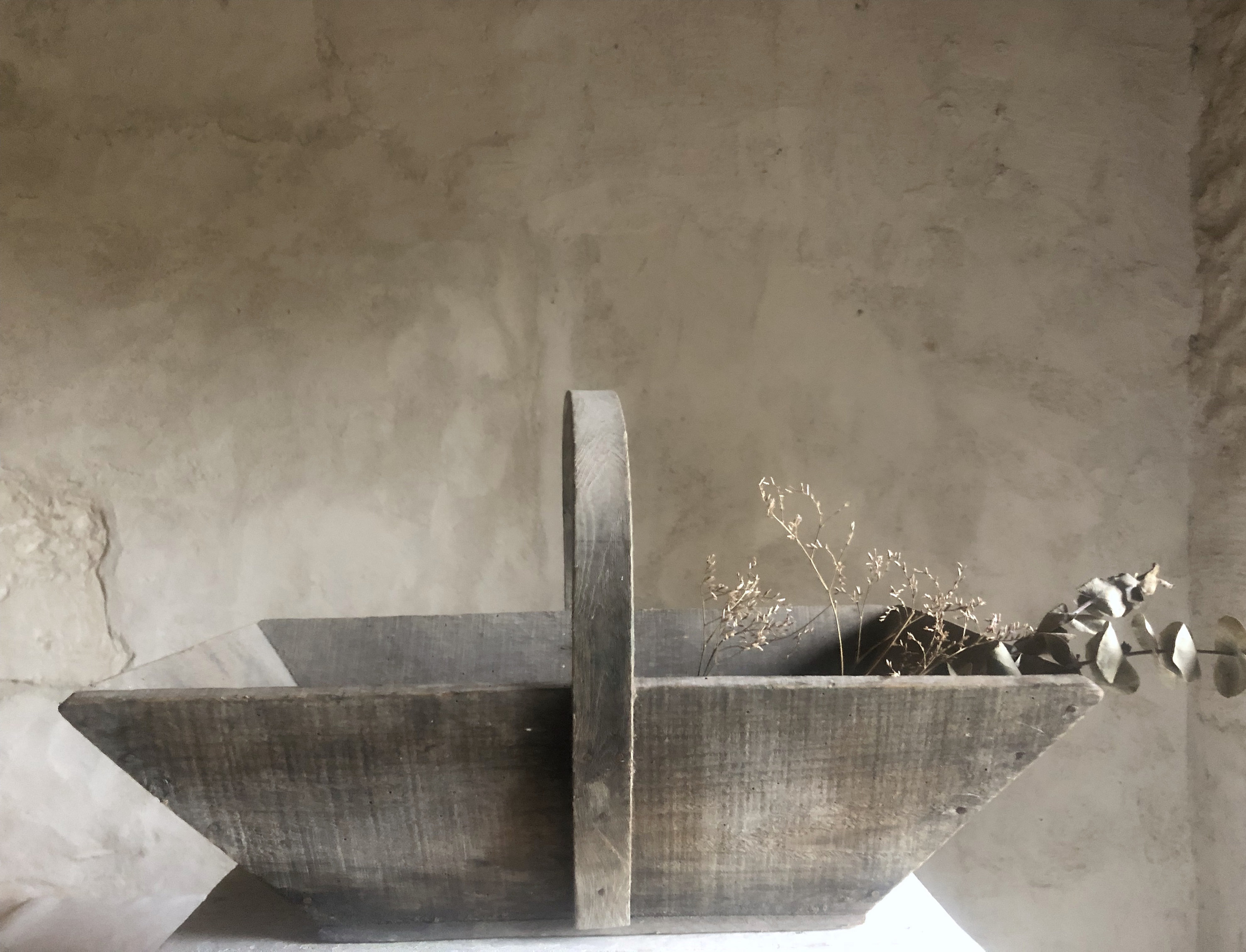 Antique French Wooden Basket. Stunning Grayish Patina. Wine Growing Harvest Gardening Nordic Living