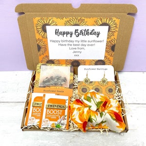 Birthday Sunflower Letterbox Gift | Growing Giftset | Plant Seeds | Cheery Box | Vegan Sunshine Gift for Her | Flower Earrings | Scrunchie