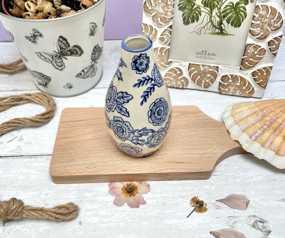 Mini Blue Willow Vase, Flower Vase, Sass and Belle, Mini Floral Vase, Ceramic Indoor Plant