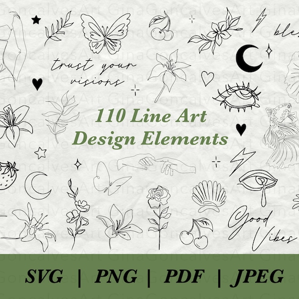 Line Art Flash Tattoo Designs | Design Bundle | 110 Tattoo Designs | huge svg bundle | fine art design elements | Tattoo Stencil