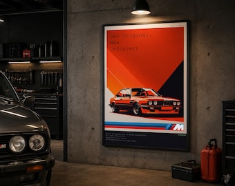 Póster del BMW 635 Csi, descarga digital de coche, lámina artística de coupé rojo clásico, póster vintage de BMW, arte mural de coches, póster de coche imprimible, lámina de BMW