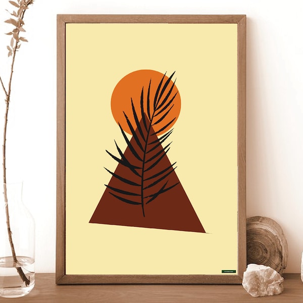 BOHO DESIGN PYRAMIDS | Abstract Print Art, Desert Palm Sun Pyramid, Minimal Poster Art, Boho Style, Gallery Wall Art Print, Mid Century Art