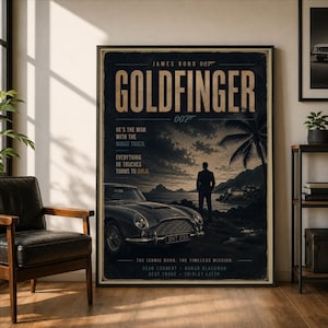 James Bond Gold finger Poster | 007 Aston Martin DB5 Wall Art, Vintage Movie Artwork | Sean Connery Wall Art, Classic British Cinema Poster