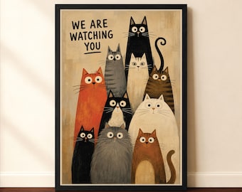 Funny Cat Poster, Vintage Cat Art, Quirky Feline Artwork, Retro Animal Wall Art, Whimsical Pet Artwork, Cute Black Cat Instant Digital Print