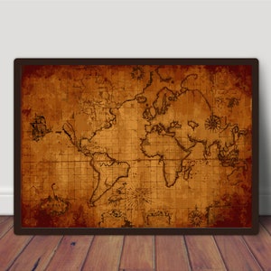 ANCIENNE CARTE DU MONDE | Téléchargement numérique, art mural imprimable, carte ancienne, affiche numérique, papier peint, carte haute résolution, affiche éducative,