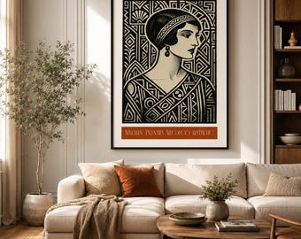 1920s Art Deco, Woman Portrait Poster | Vintage Wall Art | Retro Illustration print | Printable Vintage Poster, Art Deco Woman silhouette