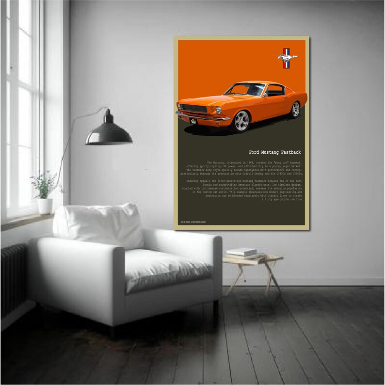 1965 Ford Mustang Fastback Poster, Shelby Wall Art - Muscle Car Print ...