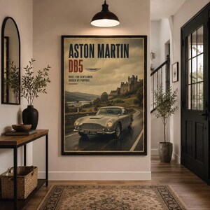 Aston Martin DB5 Poster, Classic Aston Martin Wall Art, DB5 Car Poster, British Sports Car, Vintage Car Wall Art, James Bond Car Print