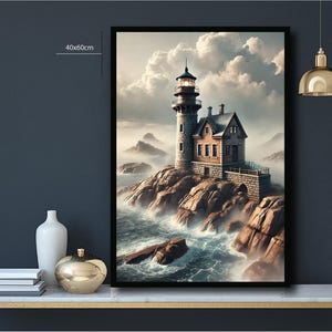 affiche numérique phare vintage | Art mural nautique | Impression côtière de bord de mer | Décoration maritime | Ocean Beach House, carte marine imprimable