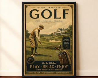 Vintage Golf Poster, Classic Golf Wall Art, Retro Golf Print, Golf Lover Artwork, Heritage Sports Poster, Golf Art, Classic Golfer Wall Art