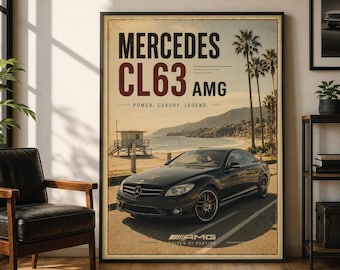 Mercedes CL63 AMG Poster | Luxuriöser AMG Coupé-Druck | Deutscher V8-Grand-Tourer | Vintage-Mercedes-Kunstwerk | AMG Performance | Oldtimer-Poster