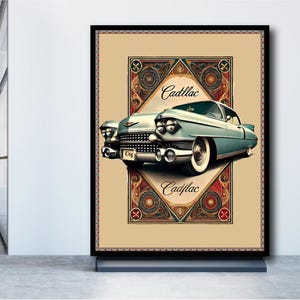 Classic Cadillac Poker Card Poster, Downloadable Car wall Art, Unique Home Workshop Decor, Retro Car poster, Vintage Cadillac poster art