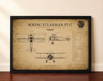 Vintage Airplane Blueprint Digital Download - Retro Aviation Wall Art, Antique Aircraft Patent Print, Plane poster, Printable Biplane Poster