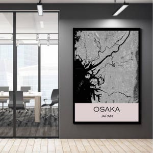 Osaka Digital Map Poster Printable – Vintage Black and White Japan City Wall Art – Minimalist Osaka Travel Poster – Modern Minimalist Osaka