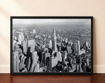 New York City Skyline Wall Art, Black & White NYC Poster, Printable Wall Decor, Manhattan Photography Print, New York Digital Download