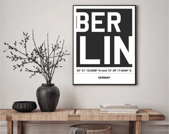 Berlin Map Typography Poster, Modern Germany City Print, Minimal Urban Map Art, Contemporary Design, Digital Download, Printable Wall Decor