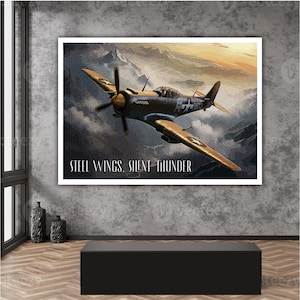 Vintage WWII Fighter Plane Digital Poster – Retro Warbird Aircraft Wall Art – Historic Aviation Print Military History, Airplane Enthusiasts