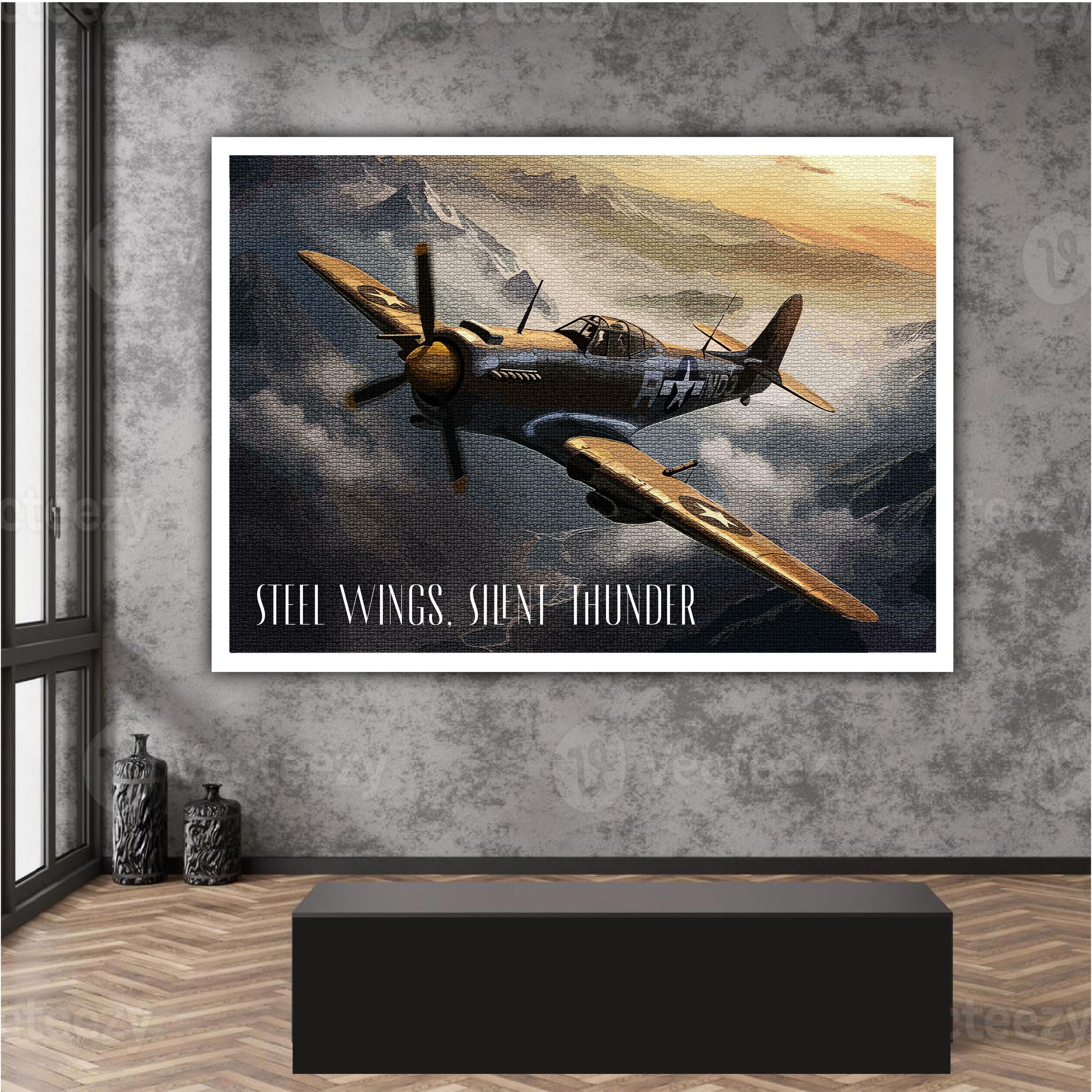 Vintage WWII Fighter Plane Digital Poster – Retro Warbird Aircraft Wall Art – Historic Aviation Print Military History, Airplane Enthusiasts