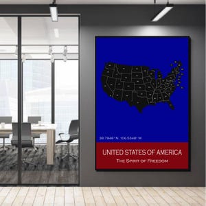 USA Digital Map Poster – Printable Vintage United States Wall Art, American Country Map,  Patriotic Travel Decor for Home, Modern map of Usa