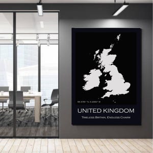 United Kingdom Digital Map Poster – Vintage Black and White Printable UK Wall Art – British Isles Country Map – England Map Decor for Home