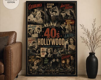 Filmplakate aus Hollywood der 1940er Jahre, Wandbilder aus der Kinofilm-Kollektion, Klassische Filmcollage, Vintage-Film-Noir-Dekoration, Klassische Filmkunst
