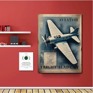 Vintage Aviator Flight Academy Poster – Retro Airplane Wall Art, Poster Print for Pilot Gift, Aviation Decor, Aircraft Blueprint Style Print