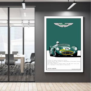 Aston Martin 1959 Le Mans Champion Digitales Poster | Klassischer britischer Rennwagen-Wand-Kunstdruck, Retro-Motorsport-Plakat für Auto-Enthusiasten