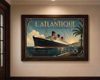 Vintage Ocean Liner Poster, Transatlantic Travel Wall Art, Art Deco Ship Print, Luxury Ocean Travel Artwork, Classic Maritime Ship Poster,