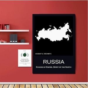 Russia Digital Map Poster Printable – Vintage Black and White Russia Wall Art – Minimalist Russian Poster, Russia gift Modern wall map print