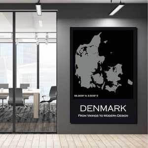 Dänemark Digitale Karte Poster - Vintage Style Schwarz und Weiß Dänemark Wandkunst - Skandinavisches Poster - Dänische Landkarte Poster, Landkarte design