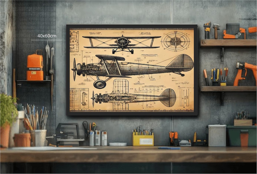 Vintage Airplane Blueprint Digital Download - Retro Aviation Wall Art ...