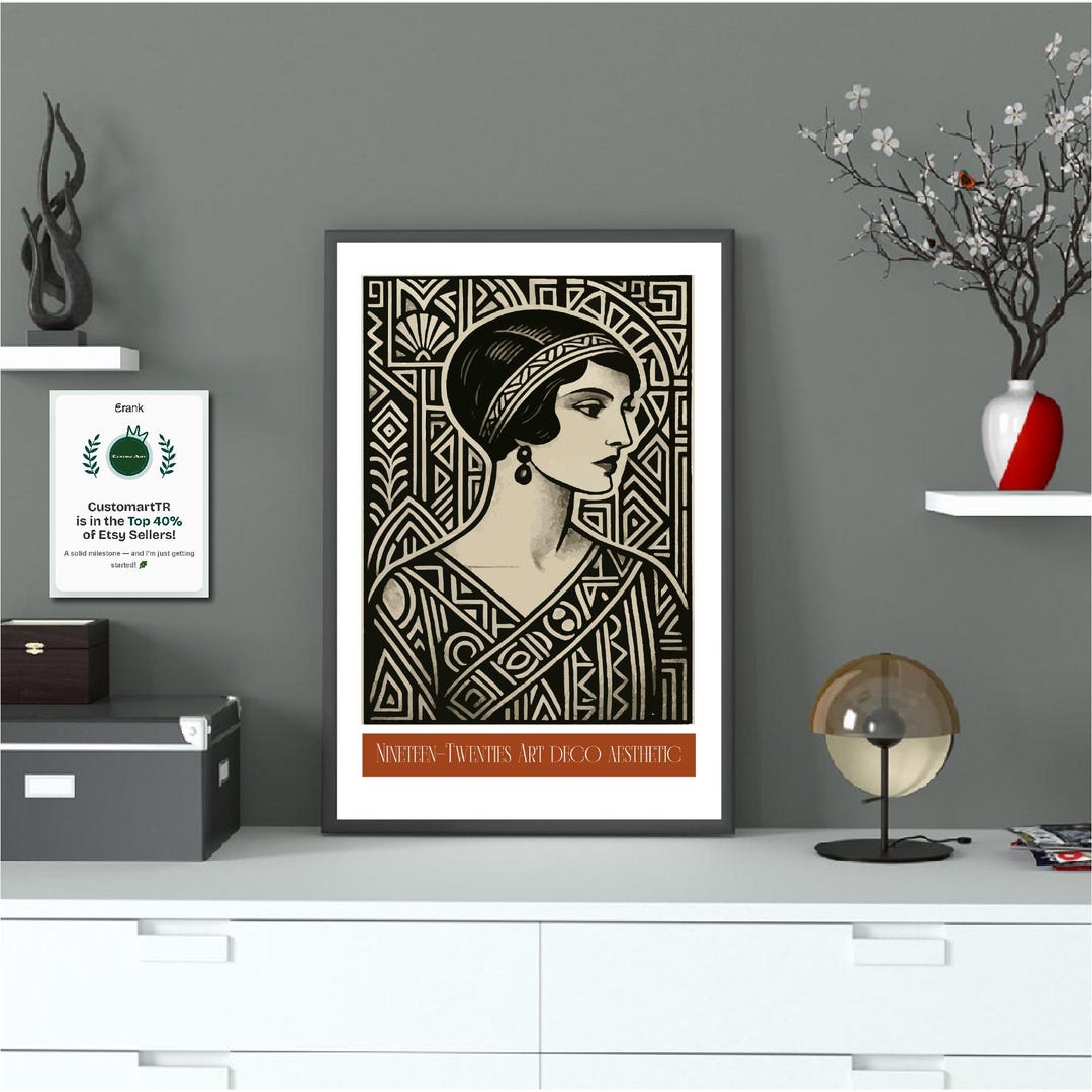 1920s Art Deco Woman Portrait Poster | Vintage Black and Gold Wall Art ...