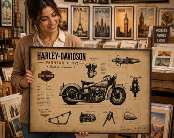 70s Harley Davidson Panhead Art Print | Vintage Motorcycle Poster