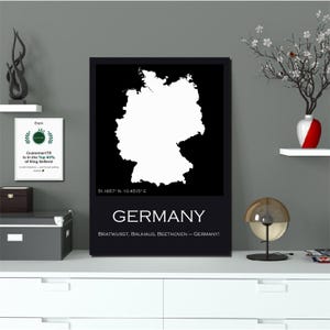 Deutschland Digitale Karte Poster zum ausdrucken - Vintage Style Schwarz und Weiß Deutschland Wandkunst - Deutsches Reiseposter - Deutschland Minimalistische Karte