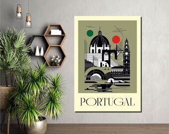 Portugal Vintage Travel Art | Lisbon Cityscape Wall Print | Portuguese Architecture Poster | Iberian Culture Home Decor, Portugal Wall Art