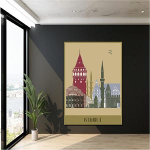 Istanbul Digital Poster Download, Istanbul Cityscape Wall Art, Galata tower Souvenir Poster, Istanbul Travel Decor, Cityscape Print wall art