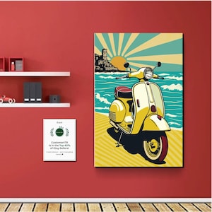 Retro Scooter Digital Poster | Classic Motorcycle Printable Wall Art | Minimalist Retro Wall Art |  Home Decoration | Gift For Home Office
