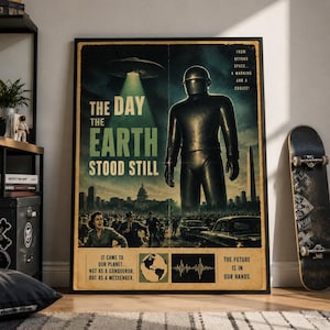 The Day the Earth Stood Still Vintage Sci-Fi Poster, Classic Science Fiction Movie Print, Mid Century Cinema Wall Art, Vintage Movie Poster