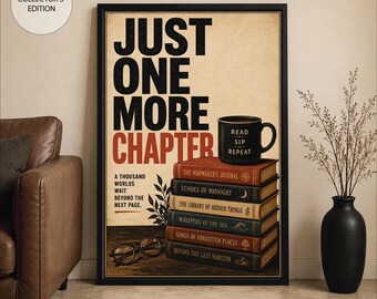 Vintage Book Lover Poster, Reading Nook Decor, Home Library Wall Art, Coffee Decor, Literary Poster, Book stack art, Retro Printable Art