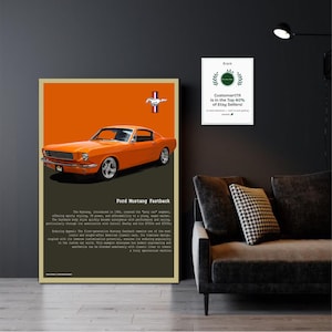 1965 Ford Mustang Fastback Digital Wall Art - Orange Restomod Muscle Car Print, Iconic Pony Car Poster, Instant Vintage Car, Garage Wall Art