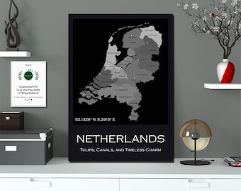 Vintage Style Black and White Dutch Map Wall Art – Netherlands Poster, Netherlands Digital Map, Dutch heritage print, Scandinavian wall Art